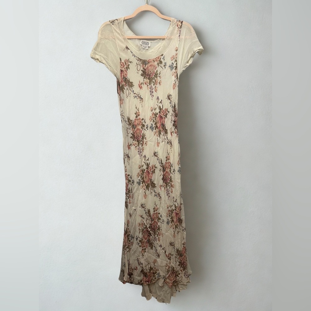 EUC Chic Floral Maxi Dress in Cream and Pink